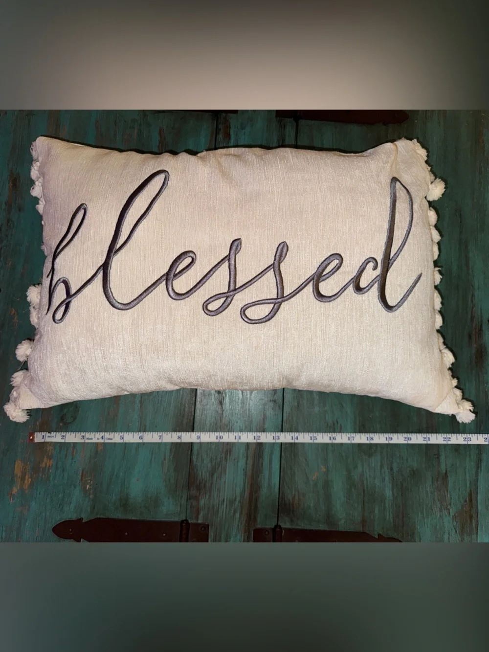 Ivory 'Blessed' Throw Pillow with Gray Script